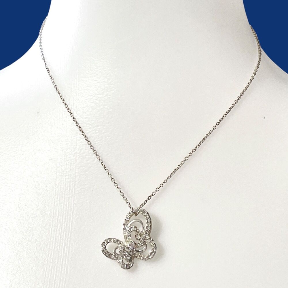 Avon NRT Butterfly Necklace Rhinestone Pendant Silver Tone Jewelry Bling Nature